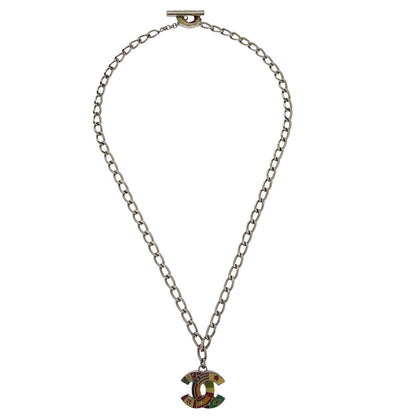 Chanel CC Chain Necklace Silver International Flags 03A