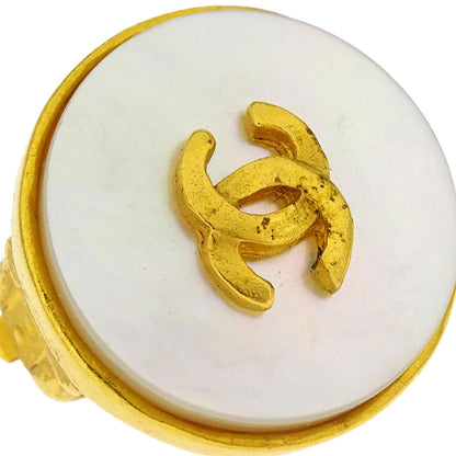 Chanel Gold Button Earrings Clip-On Shell 95A