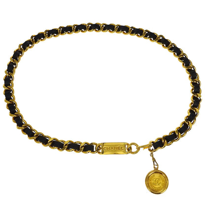 Chanel Chain Belt Medallion Gold Black Small Good
