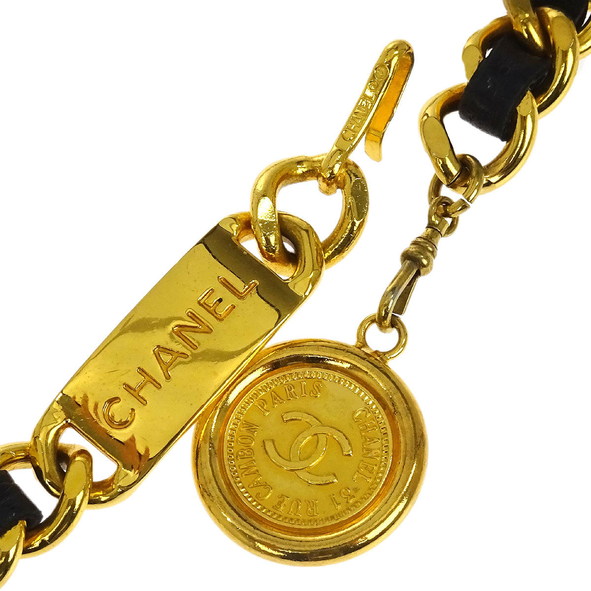 Chanel Chain Belt Medallion Gold Black Small Good