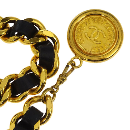 Chanel Chain Belt Medallion Gold Black Small Good
