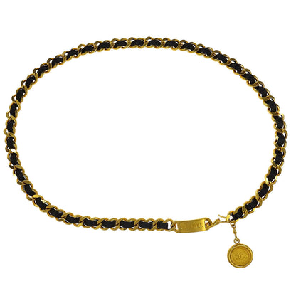 Chanel Chain Belt Medallion Gold Black Small Good