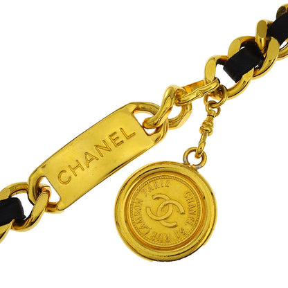 Chanel Chain Belt Medallion Gold Black Small Good