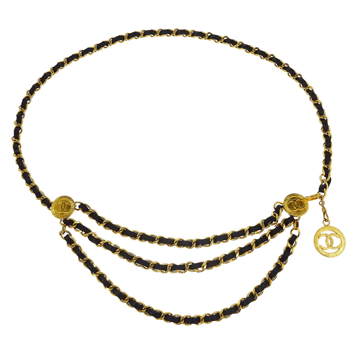 Chanel Chain Belt Medallion Gold Black Small Good
