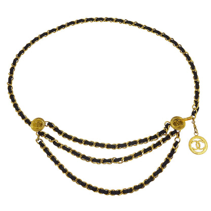 Chanel Chain Belt Medallion Gold Black Small Good