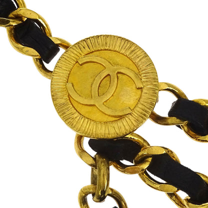 Chanel Chain Belt Medallion Gold Black Small Good