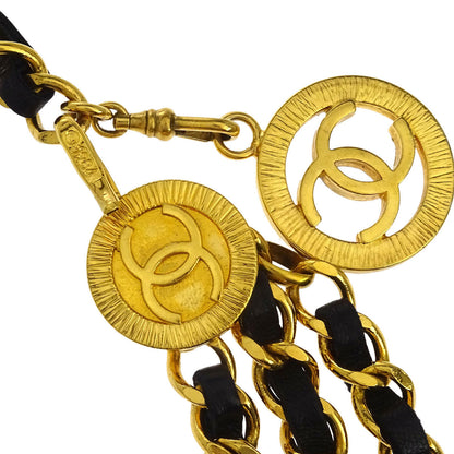 Chanel Chain Belt Medallion Gold Black Small Good
