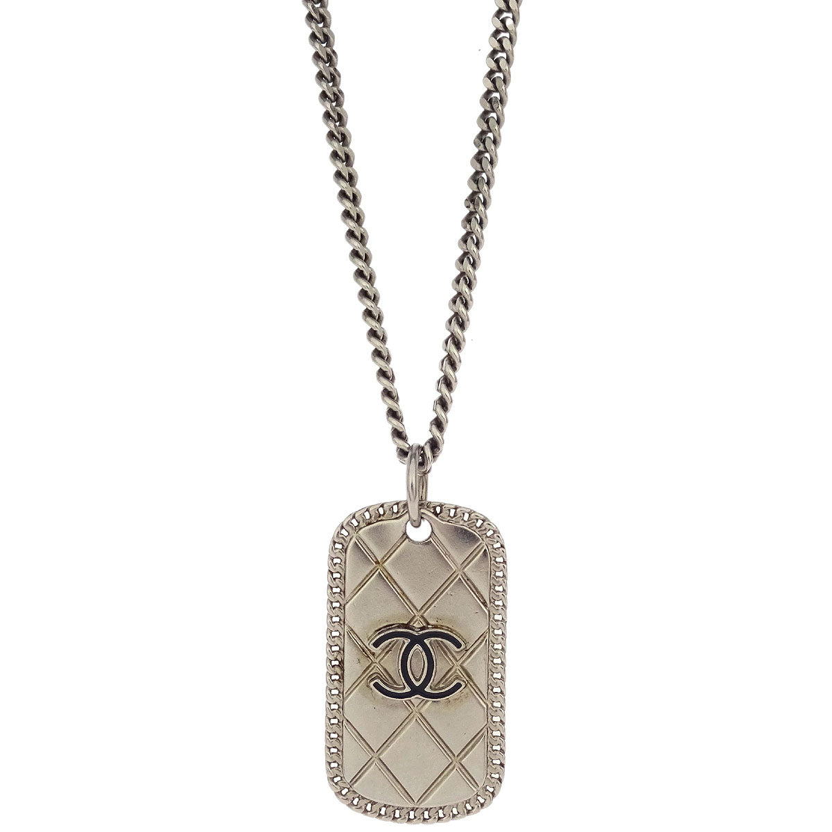 Chanel Chain Necklace Silver Rectangle 09P