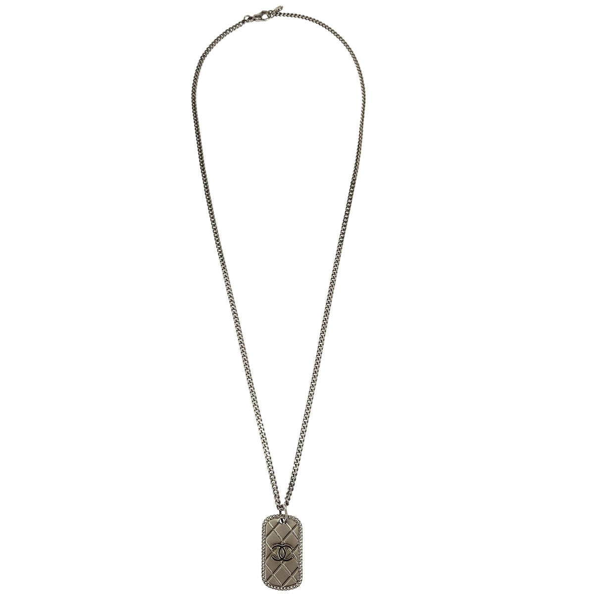 Chanel Chain Necklace Silver Rectangle 09P