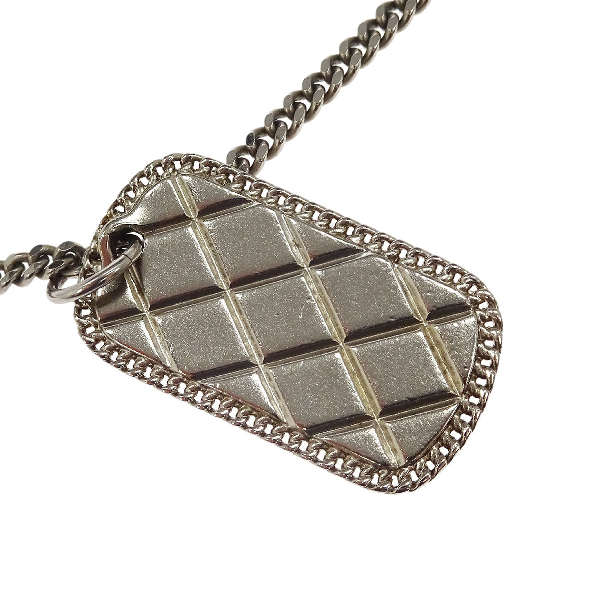 Chanel Chain Necklace Silver Rectangle 09P
