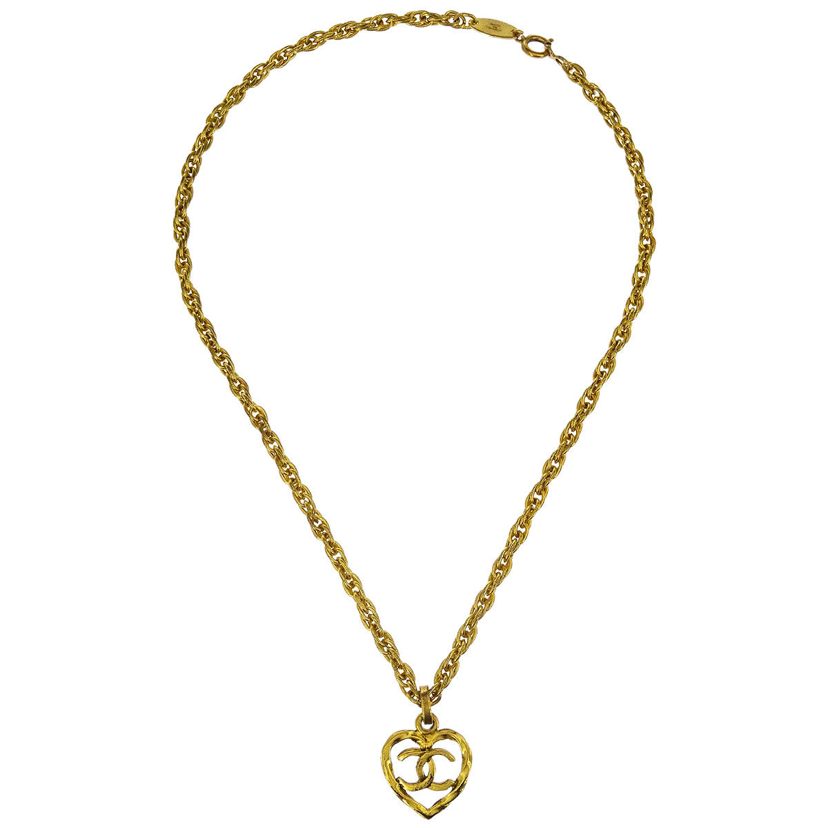 Chanel CC Chain Necklace Gold Heart 1982
