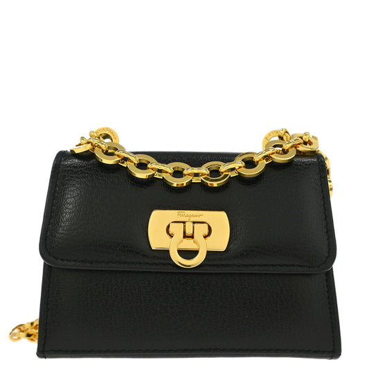 Salvatore Ferragamo Black Leather Gancini Pochette Shoulder Bag