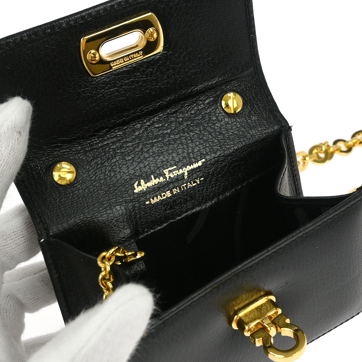 Salvatore Ferragamo Black Leather Gancini Pochette Shoulder Bag