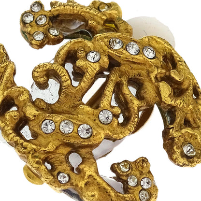 Chanel Gold CC Earrings Clip-On Rhinestone 02A