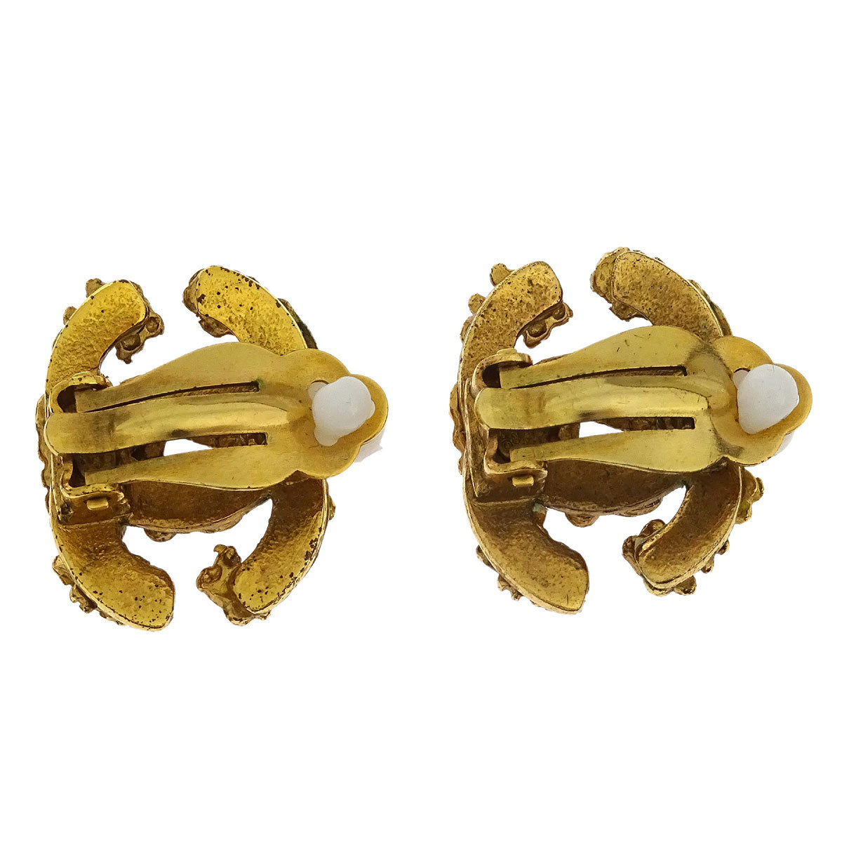 Chanel Gold CC Earrings Clip-On Rhinestone 02A