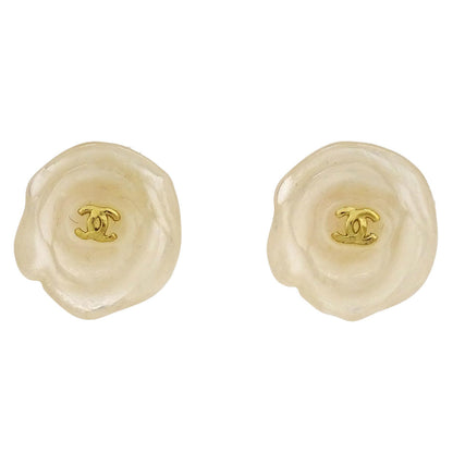 Chanel Gold Clear Camellia Earrings Clip-On 02P