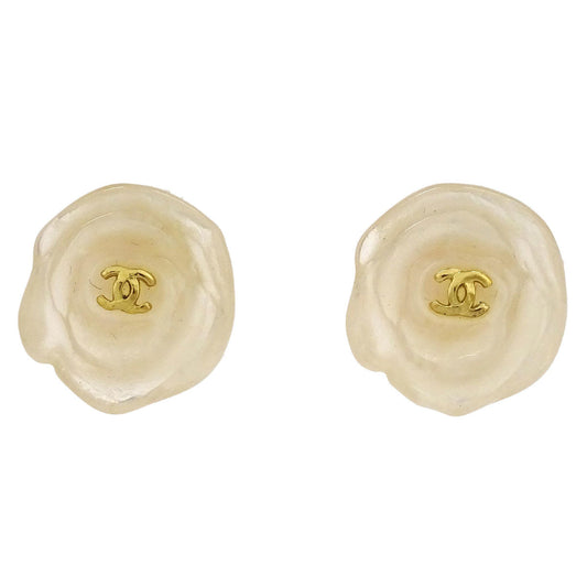 Chanel Gold Clear Camellia Earrings Clip-On 02P