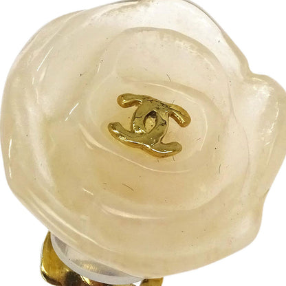 Chanel Gold Clear Camellia Earrings Clip-On 02P
