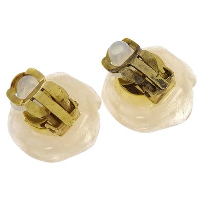 Chanel Gold Clear Camellia Earrings Clip-On 02P