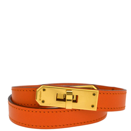 Hermes Orange Veau Gulliver Kelly Double Tour Bracelet Bangle