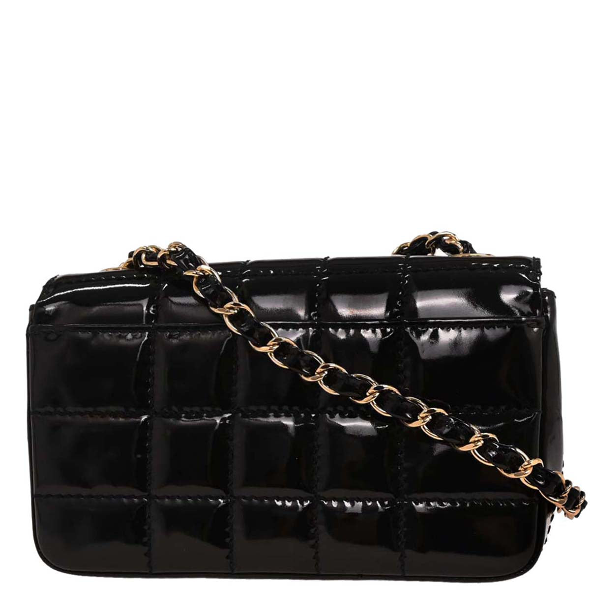 Chanel 2002-2003 Black Patent Leather Choco Bar Single Flap Shoulder Bag