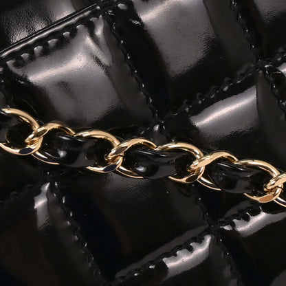 Chanel 2002-2003 Black Patent Leather Choco Bar Single Flap Shoulder Bag