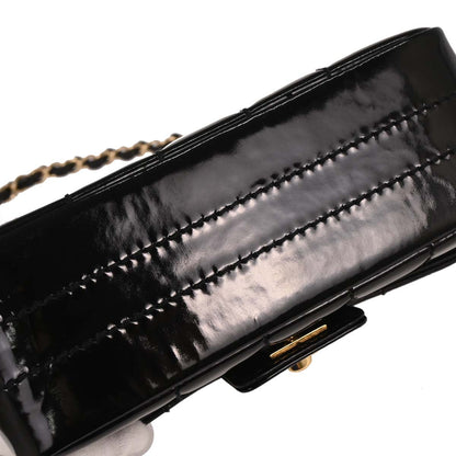 Chanel 2002-2003 Black Patent Leather Choco Bar Single Flap Shoulder Bag