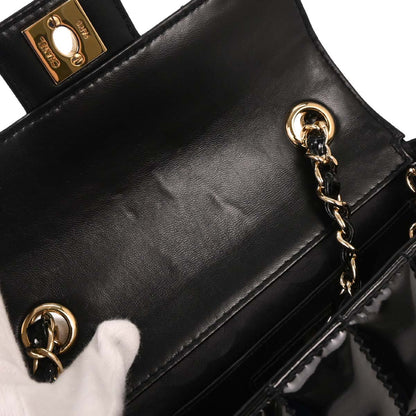 Chanel 2002-2003 Black Patent Leather Choco Bar Single Flap Shoulder Bag