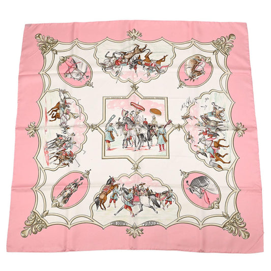 Hermes Scarf Carre 90 Les Chevaux Des Moghols Pink Small Good