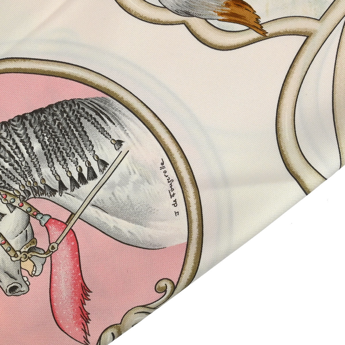 Hermes Scarf Carre 90 Les Chevaux Des Moghols Pink Small Good