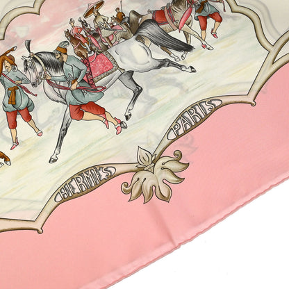 Hermes Scarf Carre 90 Les Chevaux Des Moghols Pink Small Good