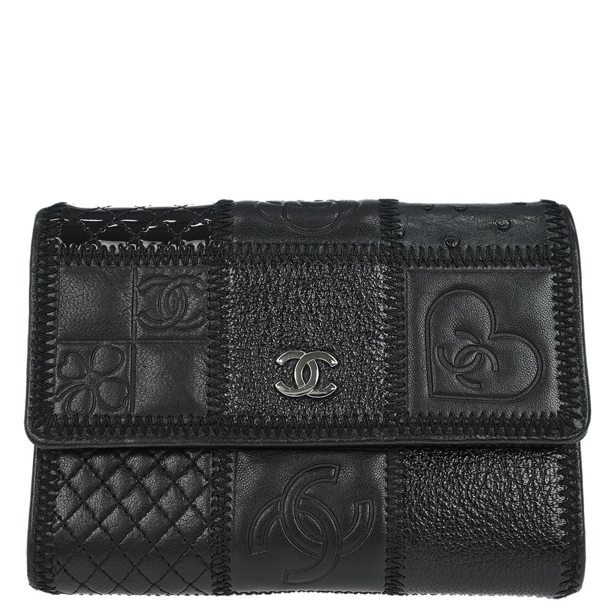 Chanel * 2006-2008 Black Lambskin Pony Hair Ostrich Wallet
