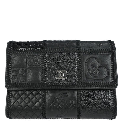 Chanel * 2006-2008 Black Lambskin Pony Hair Ostrich Wallet