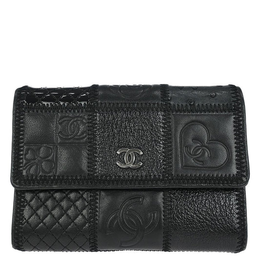 Chanel * 2006-2008 Black Lambskin Pony Hair Ostrich Wallet