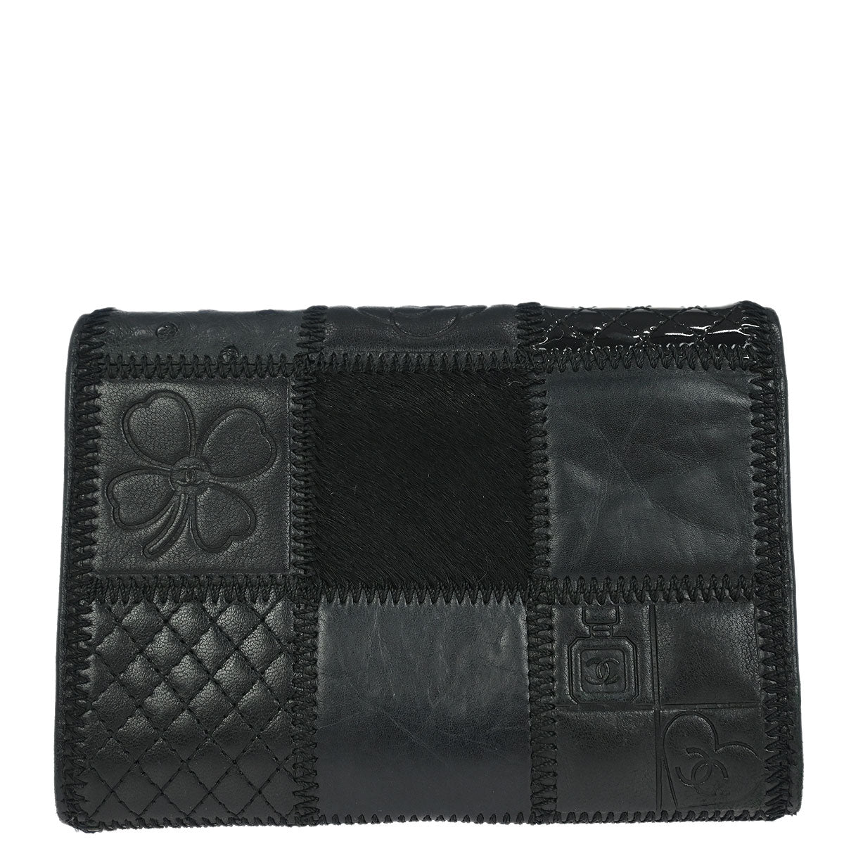 Chanel * 2006-2008 Black Lambskin Pony Hair Ostrich Wallet