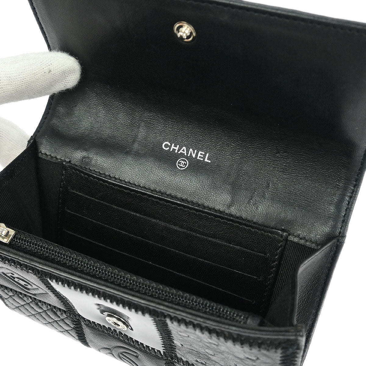 Chanel * 2006-2008 Black Lambskin Pony Hair Ostrich Wallet
