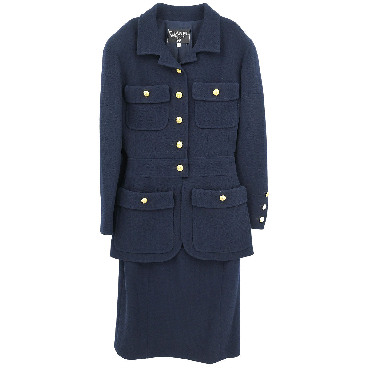 Chanel Setup Suit Jacket Skirt Navy #36