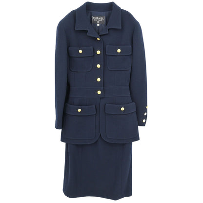 Chanel Setup Suit Jacket Skirt Navy #36