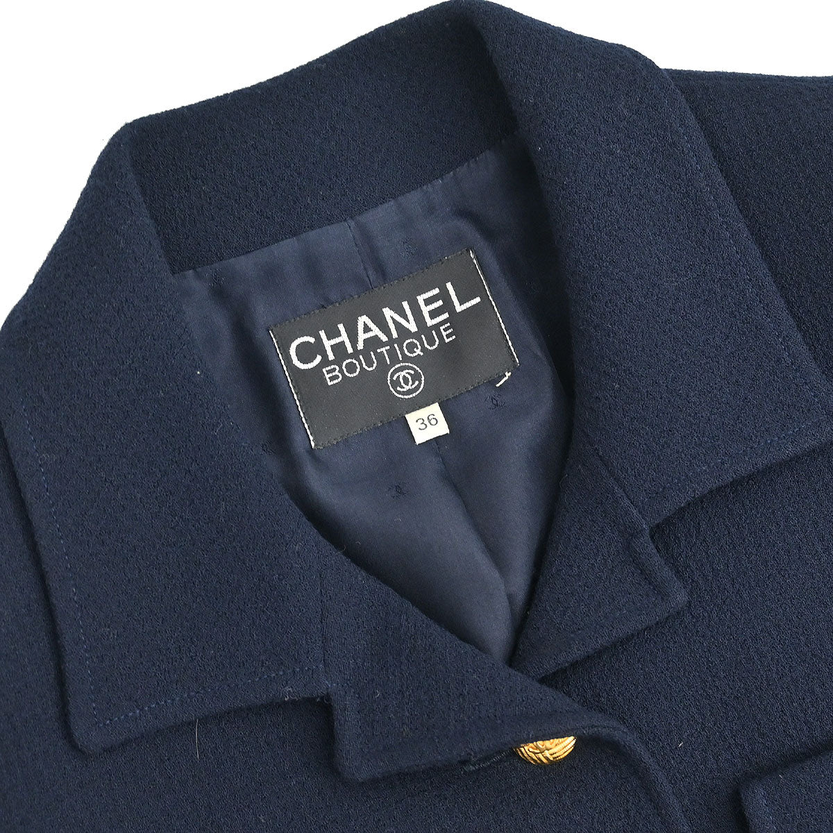 Chanel Setup Suit Jacket Skirt Navy #36