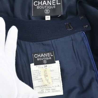 Chanel Setup Suit Jacket Skirt Navy #36