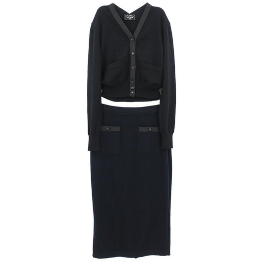 Chanel Setup Suit Cardigan Skirt Black #40