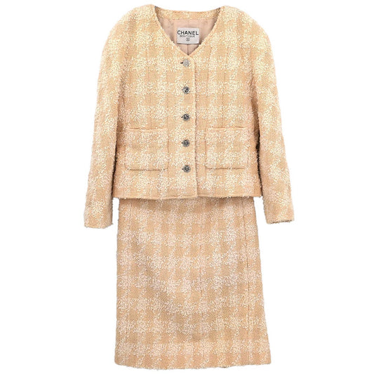 Chanel 1996 Setup Suit Jacket Skirt Beige #38