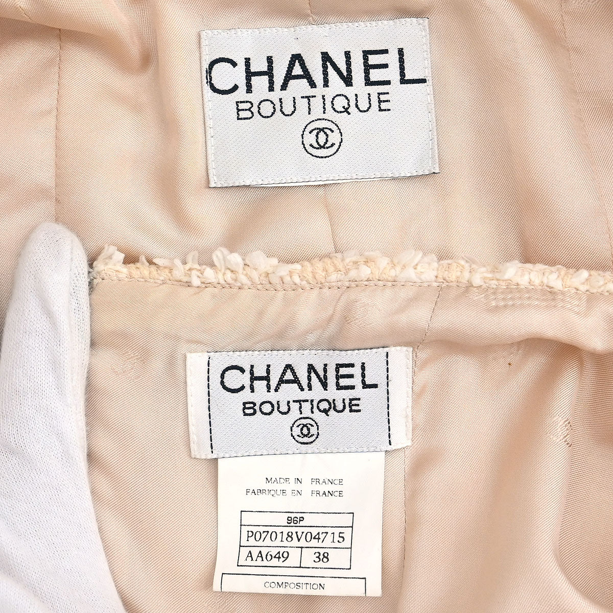 Chanel 1996 Setup Suit Jacket Skirt Beige #38