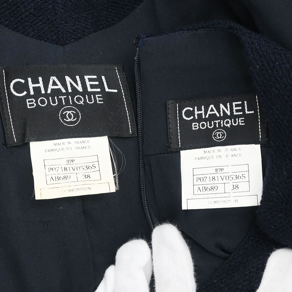 Chanel 1997 Setup Suit Jacket Skirt Navy #38