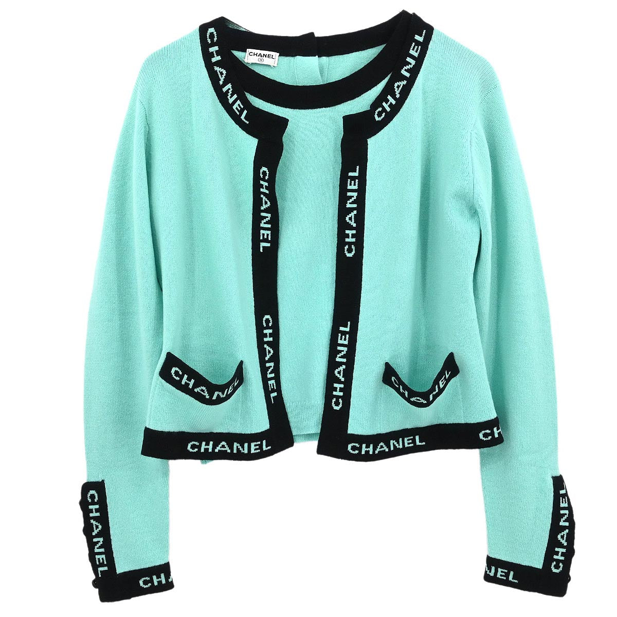 Chanel Ensemble Cardigan Short Sleeve Top Light Green
