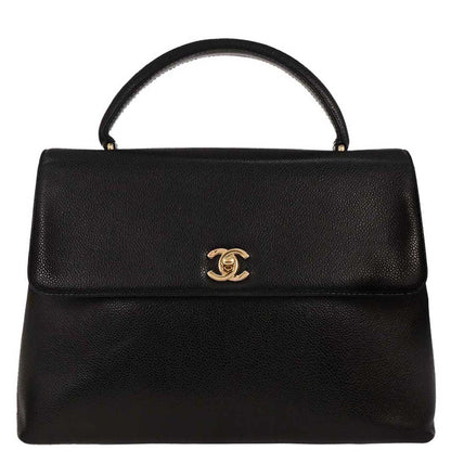 Chanel 1997-1999 Black Caviar Top Handle Handbag