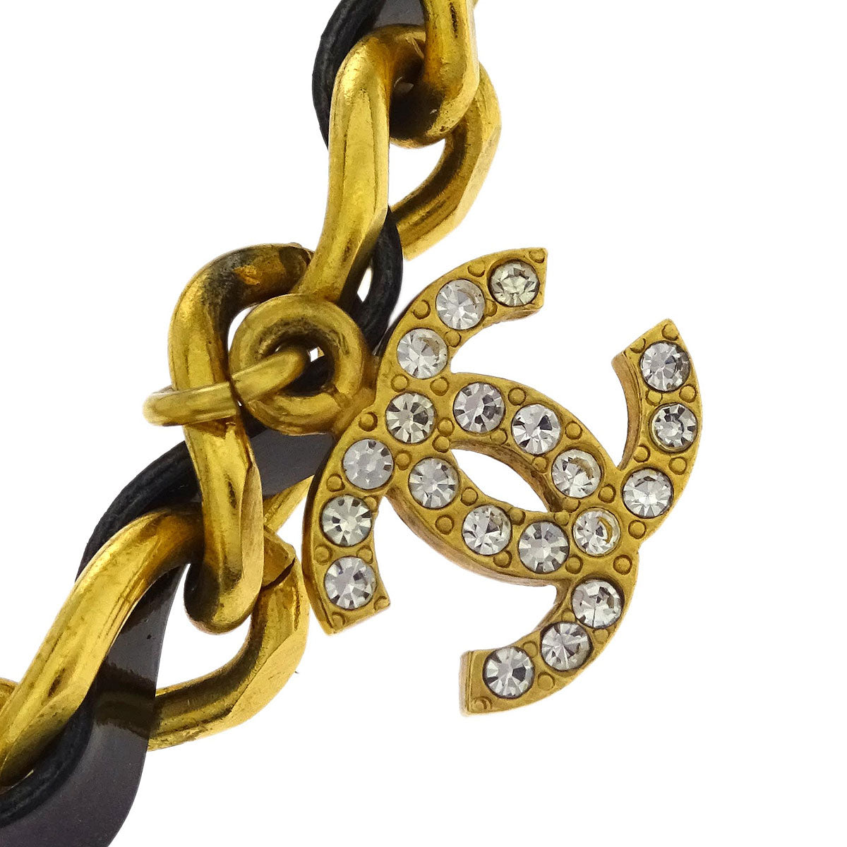 Chanel CC Rhinestone Patent Leather Chain Choker Necklace Gold 96P