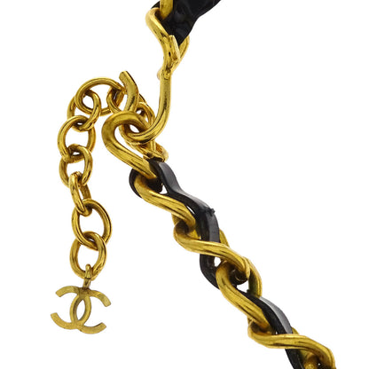 Chanel CC Rhinestone Patent Leather Chain Choker Necklace Gold 96P