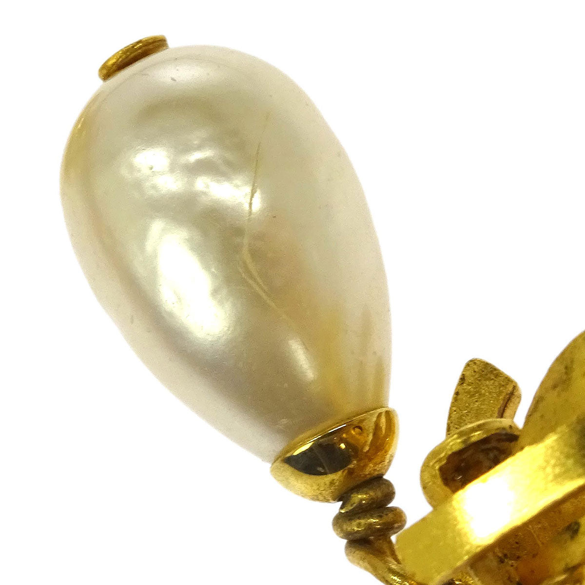 Chanel Gold CC Earrings Clip-On Dangle Costume Pearl 96P