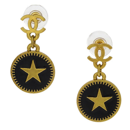Chanel Dangle Piercing Earrings Gold Button 01P